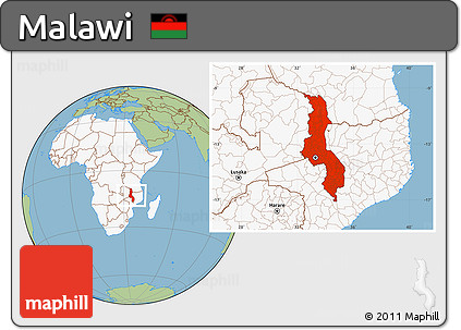Savanna Style Location Map of Malawi, highlighted continent