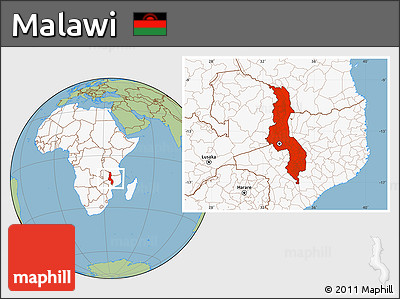 Savanna Style Location Map of Malawi, highlighted continent