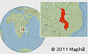Savanna Style Location Map of Malawi, hill shading