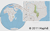 Savanna Style Location Map of Malawi, lighten, desaturated, land only