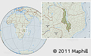 Savanna Style Location Map of Malawi, lighten, hill shading