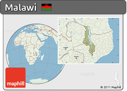 Savanna Style Location Map of Malawi, lighten, land only