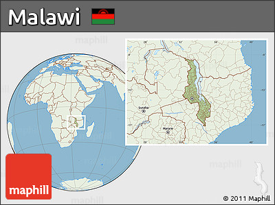 Savanna Style Location Map of Malawi, lighten, land only