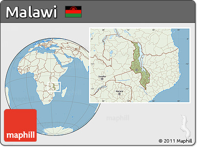 Savanna Style Location Map of Malawi, lighten, land only