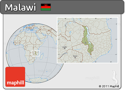 Savanna Style Location Map of Malawi, lighten, semi-desaturated