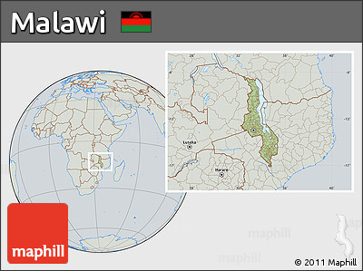 Savanna Style Location Map of Malawi, lighten, semi-desaturated