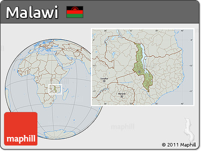 Savanna Style Location Map of Malawi, lighten, semi-desaturated