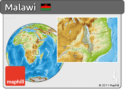 Savanna Style Location Map of Malawi, physical outside, hill shading