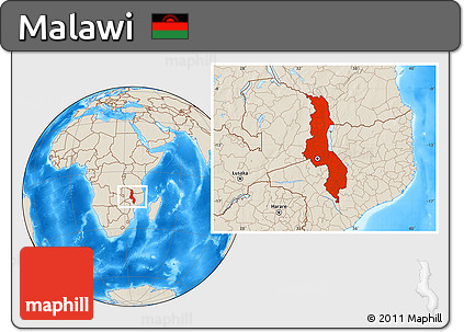 Shaded Relief Location Map of Malawi