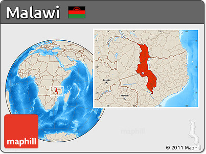 Shaded Relief Location Map of Malawi