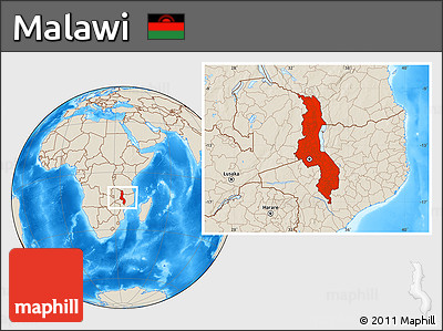 Shaded Relief Location Map of Malawi
