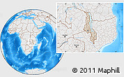 Shaded Relief Location Map of Malawi, lighten, desaturated, land only