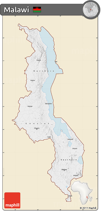 Classic Style Map of Malawi, single color outside