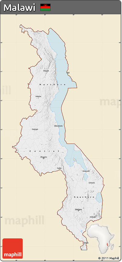 Classic Style Map of Malawi, single color outside