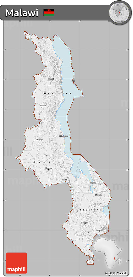 Gray Map of Malawi, single color outside