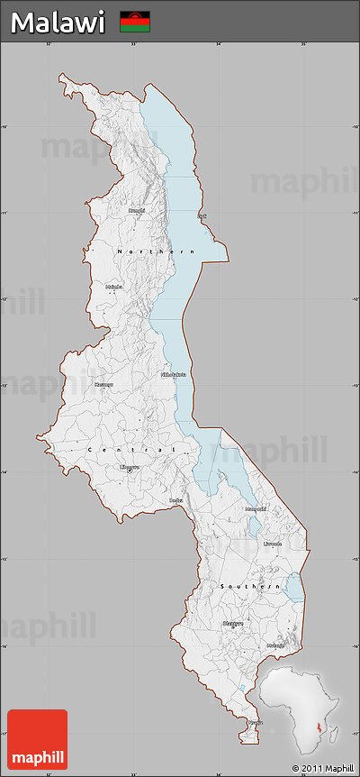 Gray Map of Malawi, single color outside