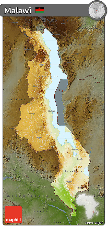 Physical Map of Malawi, darken
