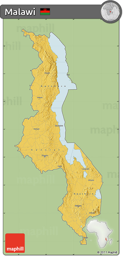 Savanna Style Map of Malawi, single color outside