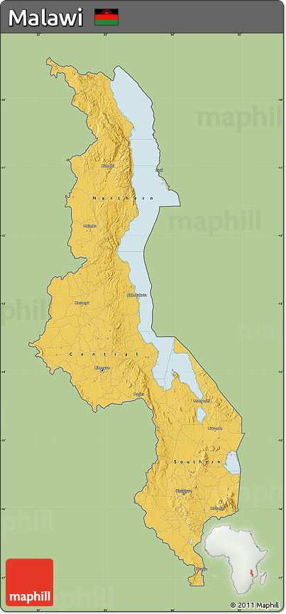 Savanna Style Map of Malawi, single color outside