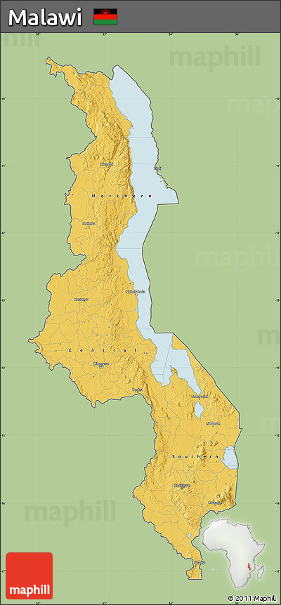 Savanna Style Map of Malawi, single color outside