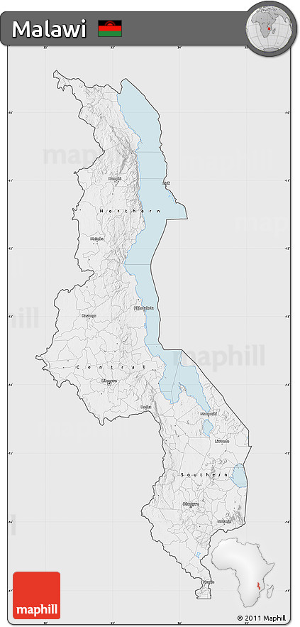 Silver Style Map of Malawi, single color outside