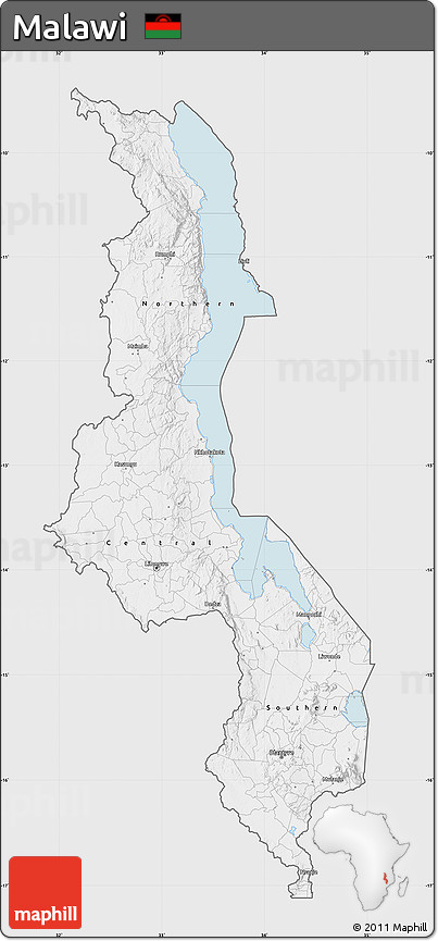 Silver Style Map of Malawi, single color outside