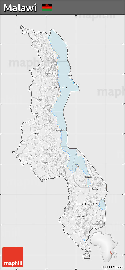 Silver Style Map of Malawi, single color outside