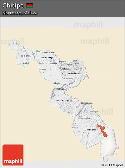 Classic Style 3D Map of Chitipa, single color outside