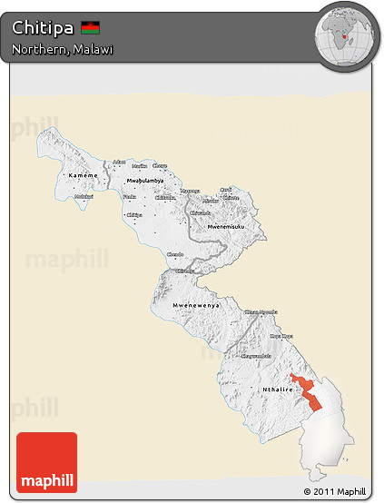 Classic Style 3D Map of Chitipa, single color outside