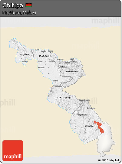 Classic Style 3D Map of Chitipa, single color outside
