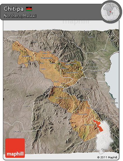 Satellite 3D Map of Chitipa, semi-desaturated