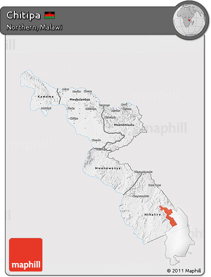Silver Style 3D Map of Chitipa, single color outside