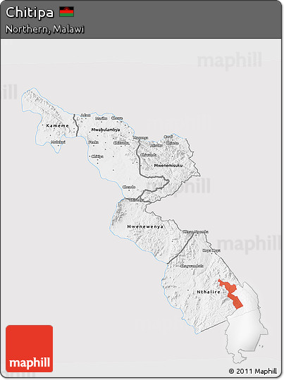 Silver Style 3D Map of Chitipa, single color outside
