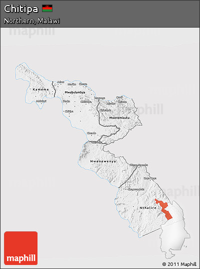 Silver Style 3D Map of Chitipa, single color outside