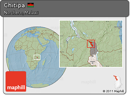 Savanna Style Location Map of Chitipa, highlighted country, highlighted parent region, hill shading