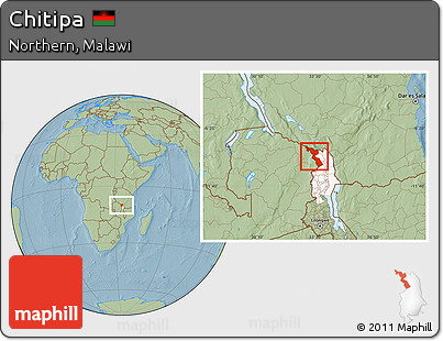 Savanna Style Location Map of Chitipa, highlighted parent region, hill shading