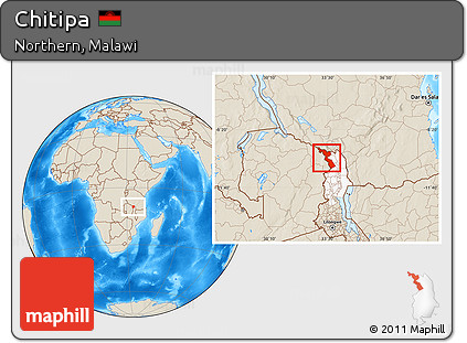 Shaded Relief Location Map of Chitipa, highlighted parent region