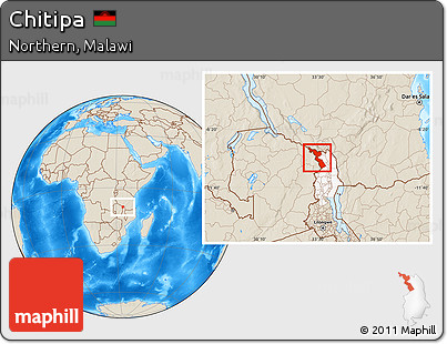 Shaded Relief Location Map of Chitipa, highlighted parent region