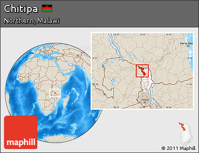 Shaded Relief Location Map of Chitipa, highlighted parent region