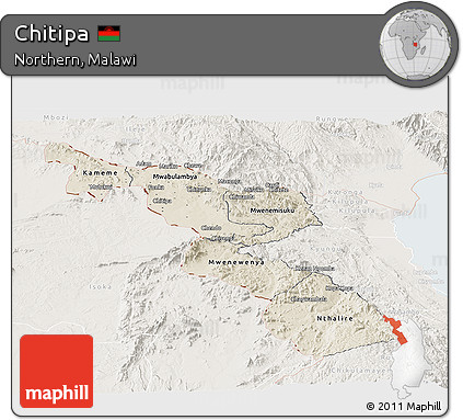 Shaded Relief Panoramic Map of Chitipa, lighten