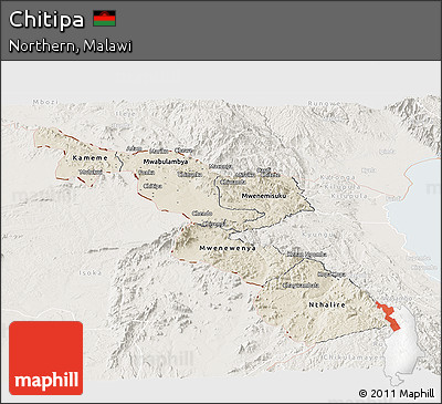 Shaded Relief Panoramic Map of Chitipa, lighten