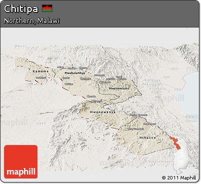 Shaded Relief Panoramic Map of Chitipa, lighten