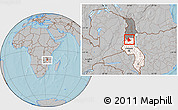 Gray Location Map of Mabulabo, highlighted country, highlighted grandparent region, hill shading