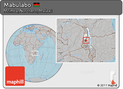 Gray Location Map of Mabulabo, highlighted parent region, hill shading