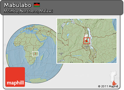 Savanna Style Location Map of Mabulabo, highlighted parent region, hill shading
