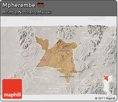 Satellite 3D Map of Mpherembe, lighten, semi-desaturated