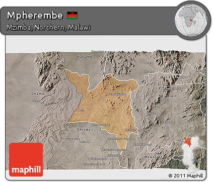 Satellite 3D Map of Mpherembe, semi-desaturated