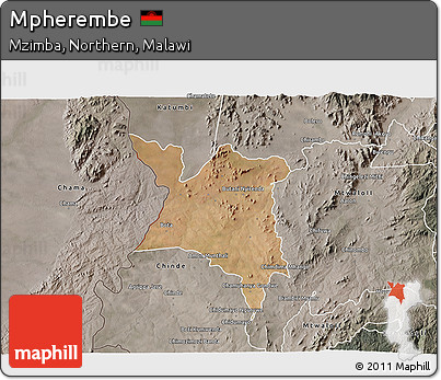 Satellite 3D Map of Mpherembe, semi-desaturated