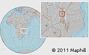 Gray Location Map of Mpherembe, within the entire country, hill shading