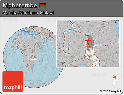 Gray Location Map of Mpherembe, highlighted country, highlighted grandparent region, hill shading